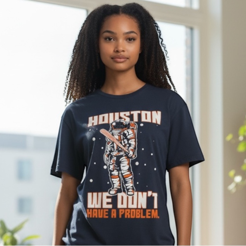 EUC Houston We Don’t Have a Priblem, navy tshirt, size large